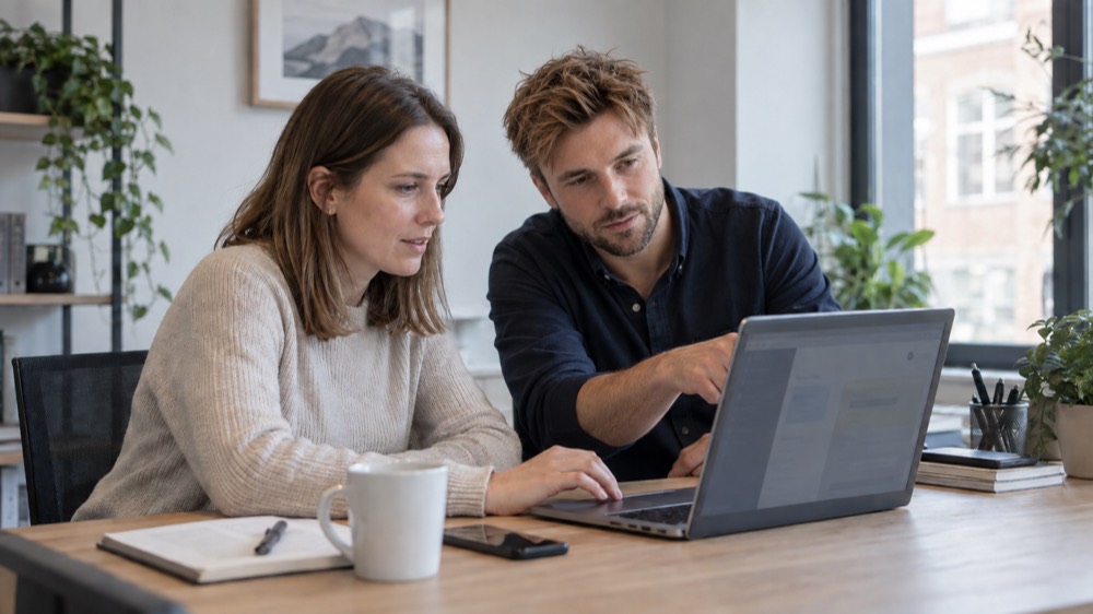Een consultant laat een nieuw systeem zien aan de medewerker die ermee gaat werken